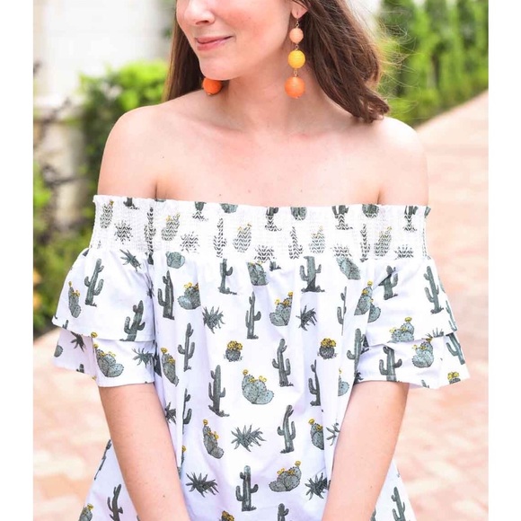 Blue Rain Tops - Blue Rain Cactus Off the Shoulder Top